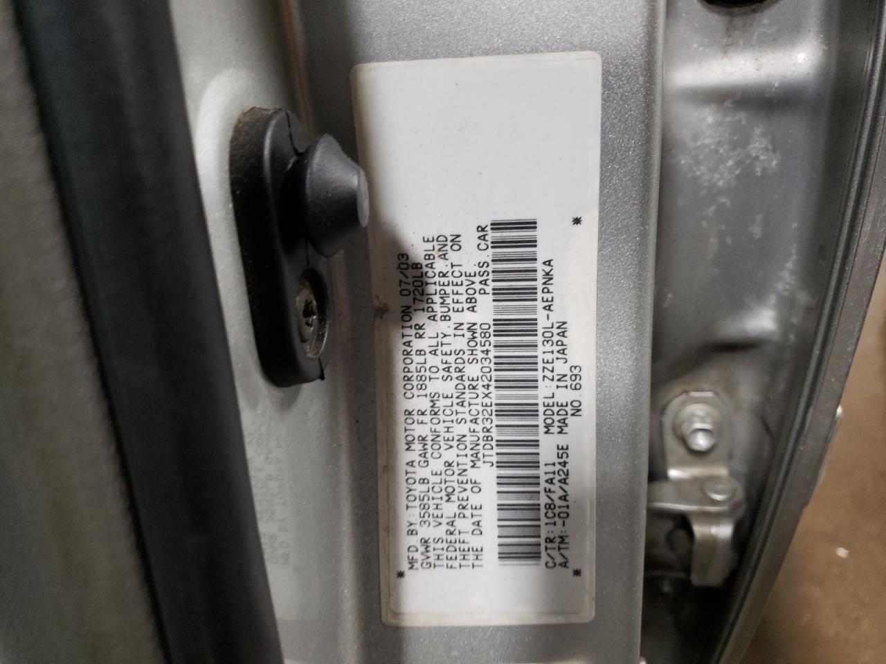 Photo 10 from auction – 2004 TOYOTA COROLLA CE with VIN JTDBR32EX42034580