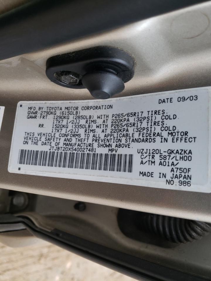 Photo 10 from auction – 2004 LEXUS GX 470 with VIN JTJBT20X540027481