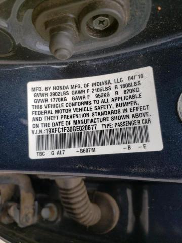 Photo 10 from auction – 2016 HONDA CIVIC with VIN 19XFC1F30GE020677