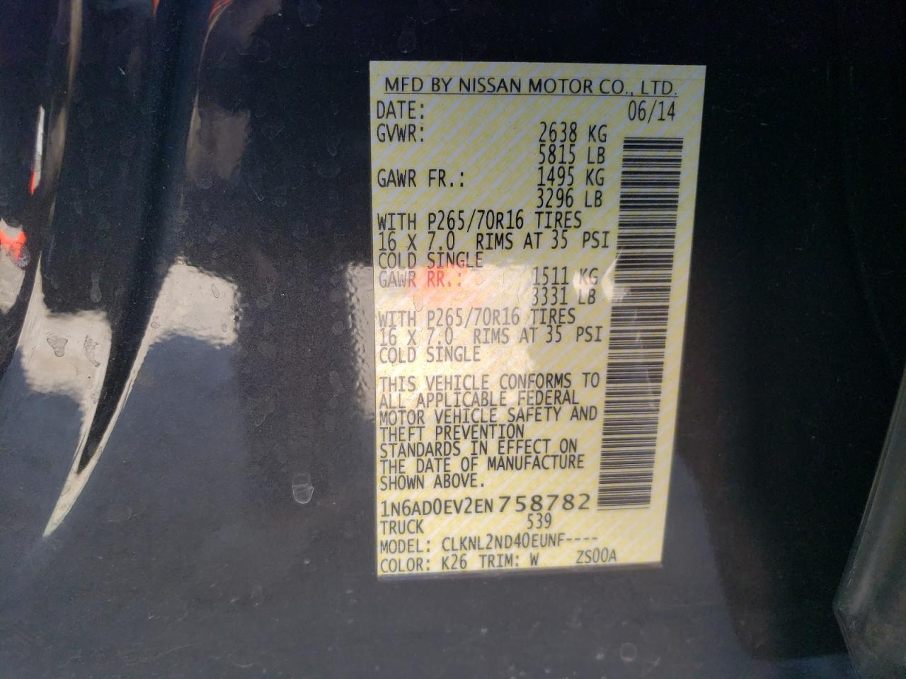 Photo 10 from auction – 2014 NISSAN FRONTIER with VIN 1N6AD0EV2EN758782