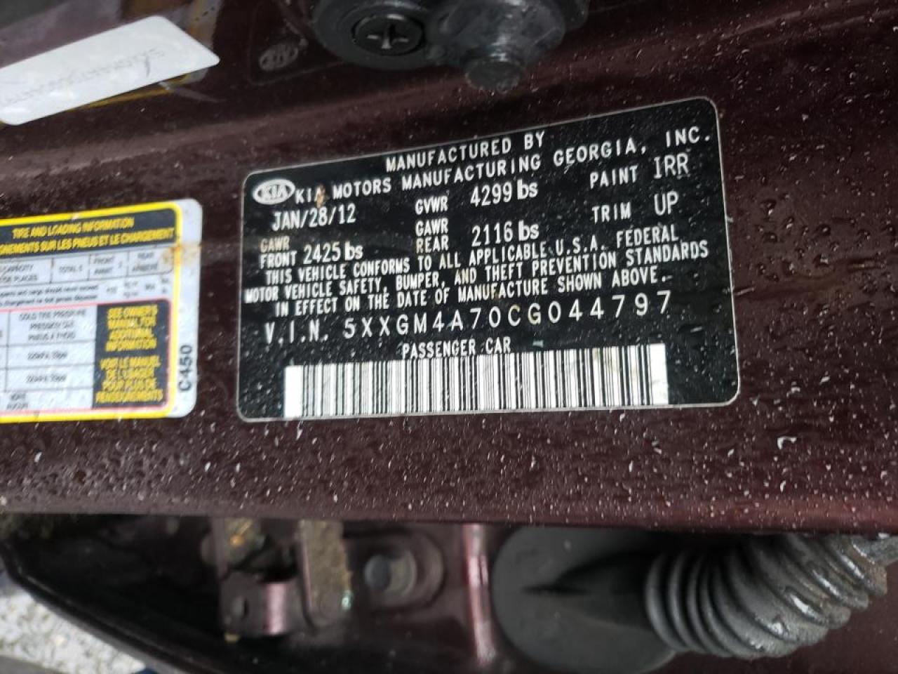 Photo 10 from auction – 2012 KIA OPTIMA LX with VIN 5XXGM4A70CG044797