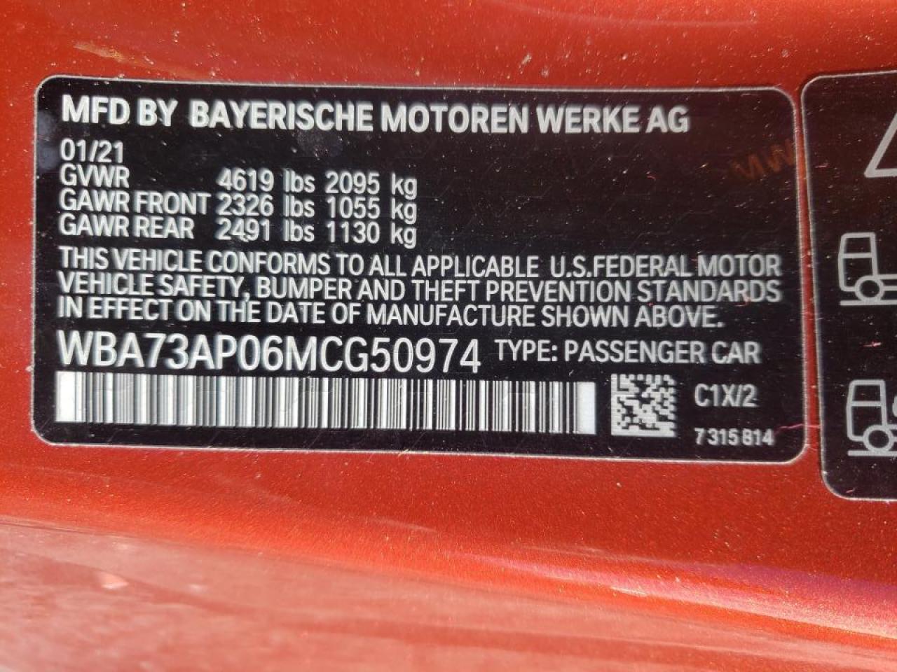 Photo 10 from auction – 2021 BMW 430XI with VIN WBA73AP06MCG50974
