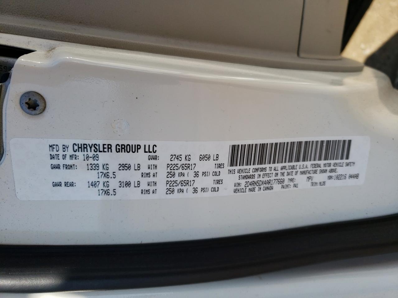 Photo 10 from auction – 2010 DODGE GRAND CARA with VIN 2D4RN5DX4AR177660