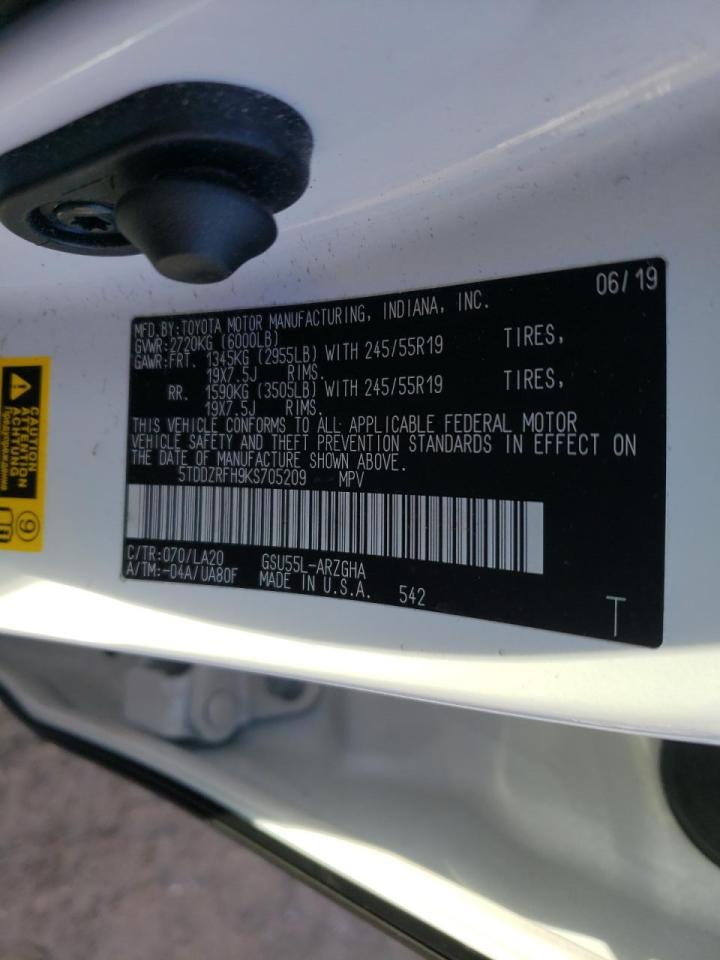 Photo 10 from auction – 2019 TOYOTA HIGHLANDER with VIN 5TDDZRFH9KS705209