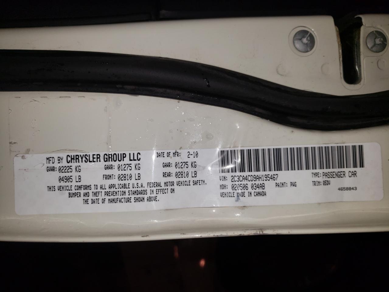 Photo 10 from auction – 2010 CHRYSLER 300 TOURIN with VIN 2C3CA4CD9AH195467