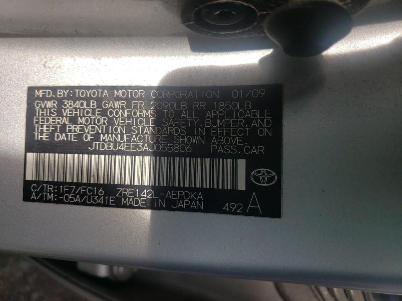 Photo 10 from auction – 2010 TOYOTA COROLLA BA with VIN JTDBU4EE3AJ055806