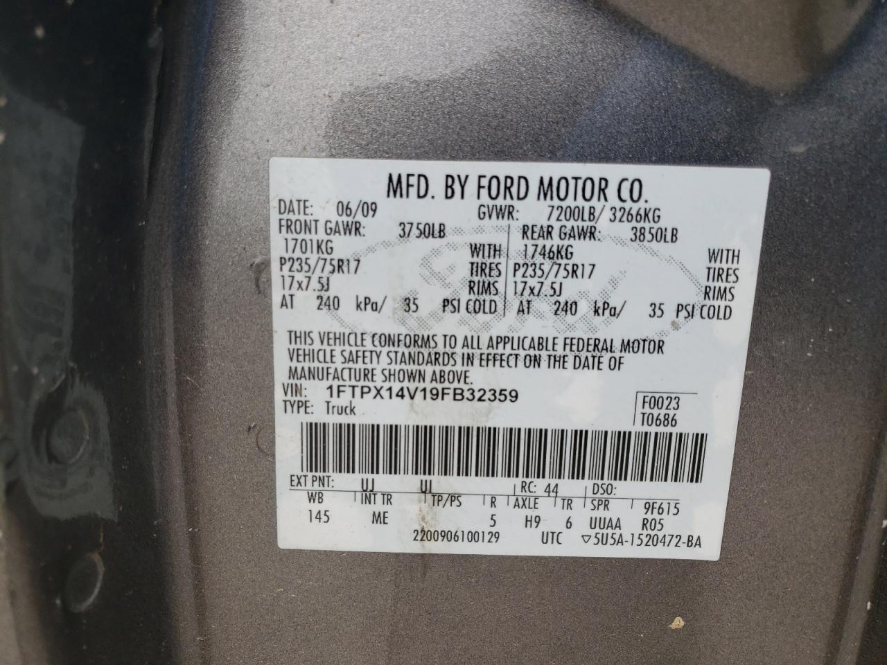 Photo 10 from auction – 2009 FORD F150 SUPER with VIN 1FTPX14V19FB32359