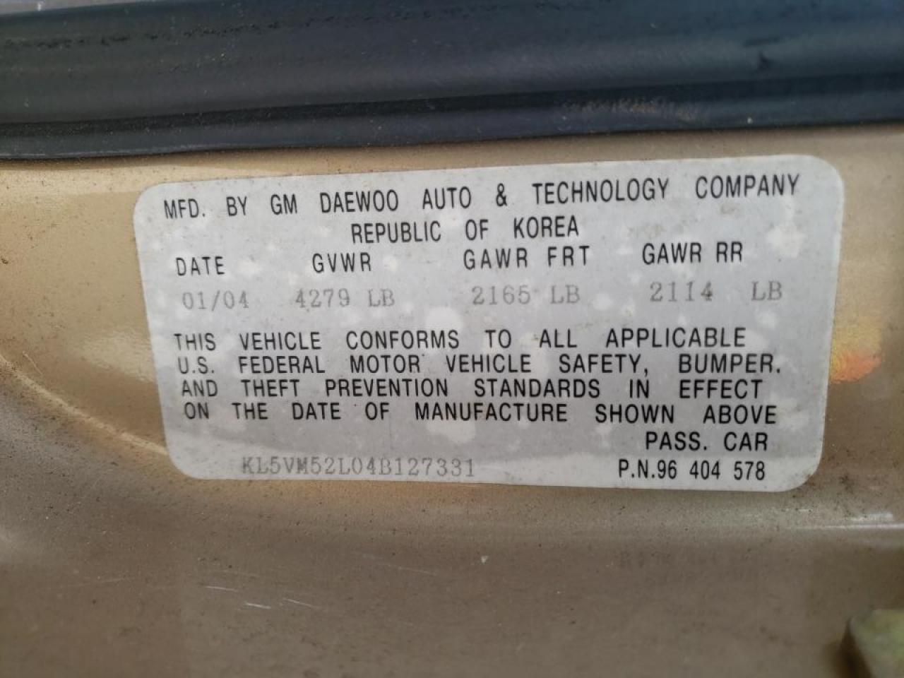 Photo 10 from auction – 2004 SUZUKI VERONA EX with VIN KL5VM52L04B127331