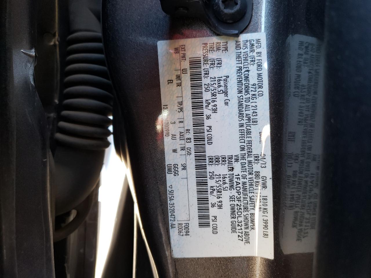 Photo 10 from auction – 2013 FORD FOCUS SE with VIN 1FADP3F25DL321727