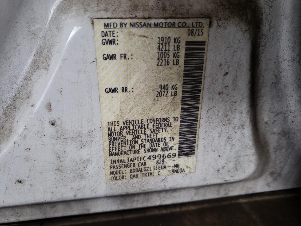 Foto 10 de la subasta – 2015 NISSAN ALTIMA 2.5 con VIN 1N4AL3AP1FC499669