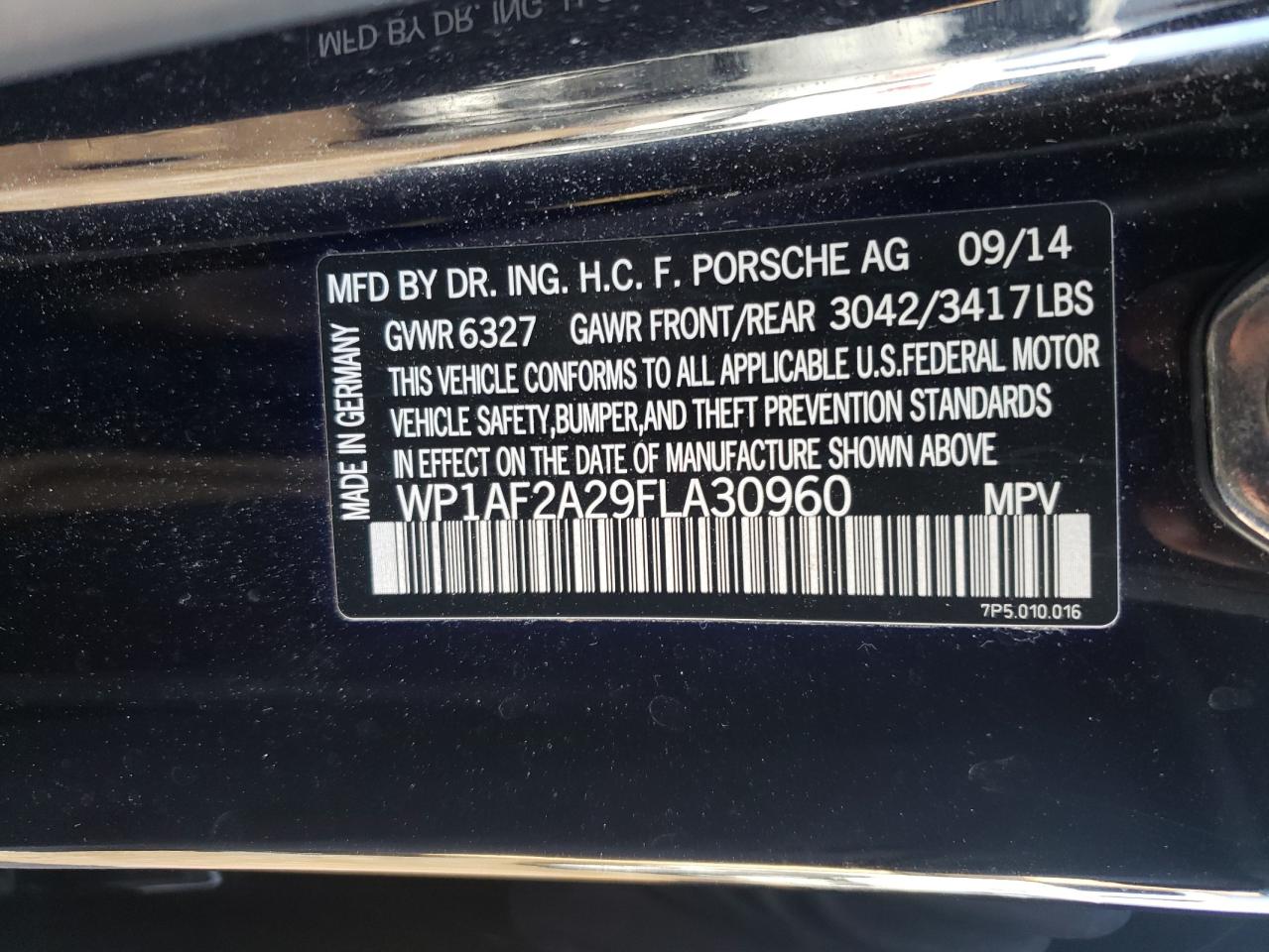 Photo 10 from auction – 2015 PORSCHE CAYENNE with VIN WP1AF2A29FLA30960