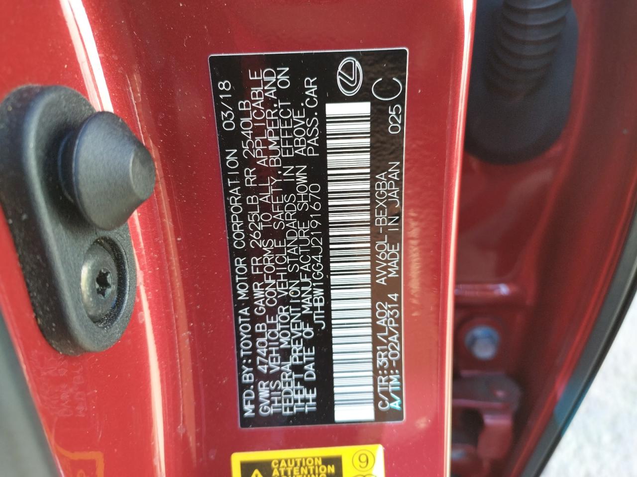 Photo 10 from auction – 2018 LEXUS ES 300H with VIN JTHBW1GG4J2191670