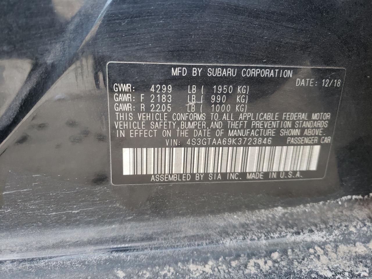 Photo 10 from auction – 2019 SUBARU IMPREZA with VIN 4S3GTAA69K3723846