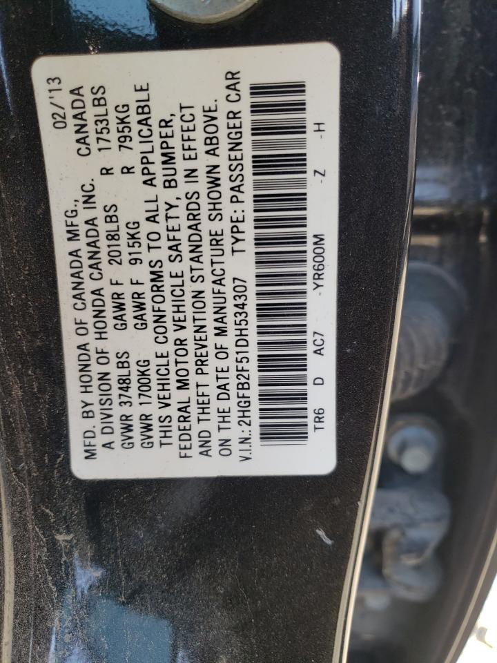 Photo 10 from auction – 2013 HONDA CIVIC LX with VIN 2HGFB2F51DH534307