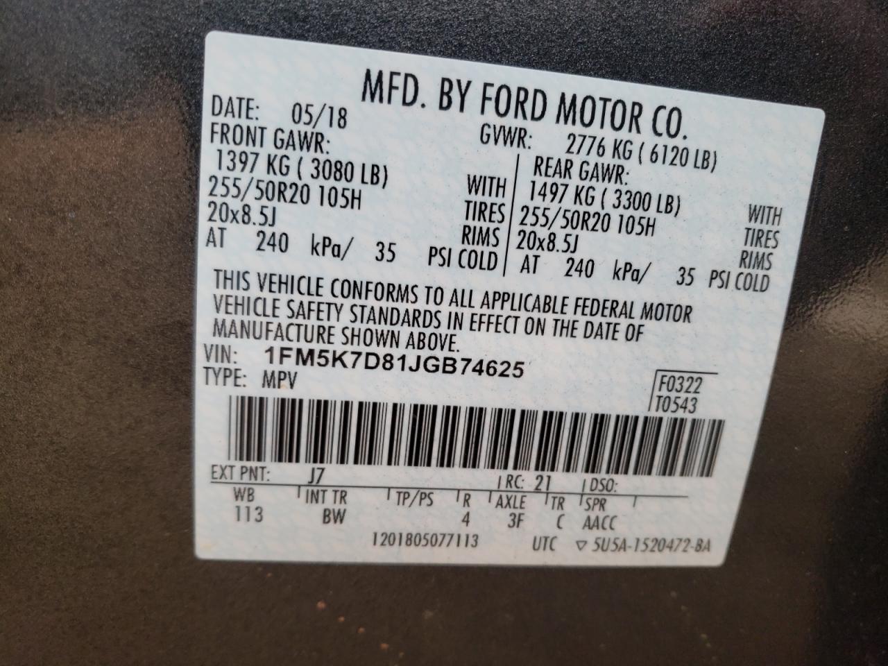 Photo 10 from auction – 2018 FORD EXPLORER X with VIN 1FM5K7D81JGB74625