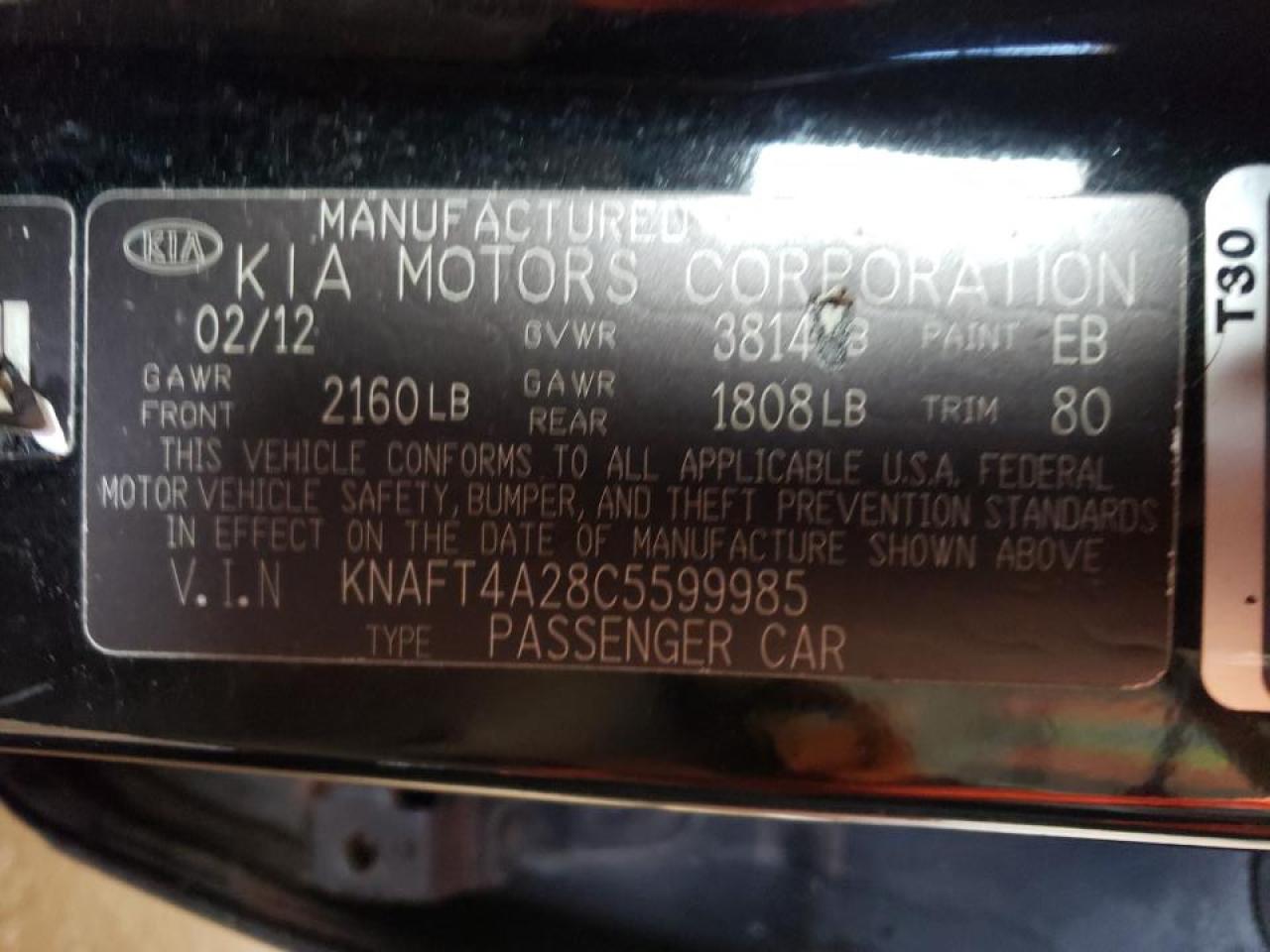 Photo 10 from auction – 2012 KIA FORTE LX with VIN KNAFT4A28C5599985