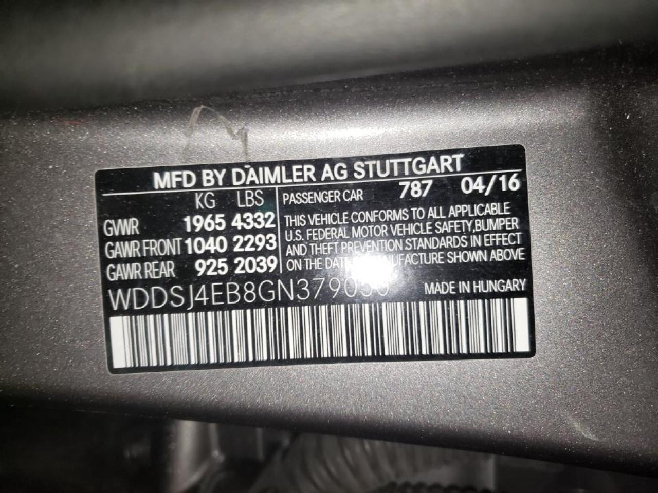 Photo 10 from auction – 2016 MERCEDES-BENZ CLA 250 with VIN WDDSJ4EB8GN379050