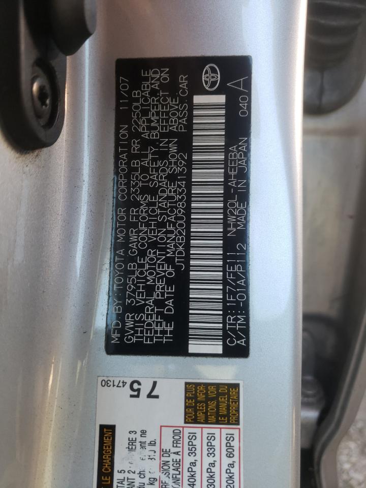 Photo 10 from auction – 2008 TOYOTA PRIUS with VIN JTDKB20U983341392