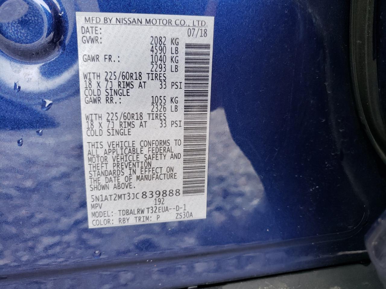 Photo 10 from auction – 2018 NISSAN ROGUE S with VIN 5N1AT2MT3JC839888
