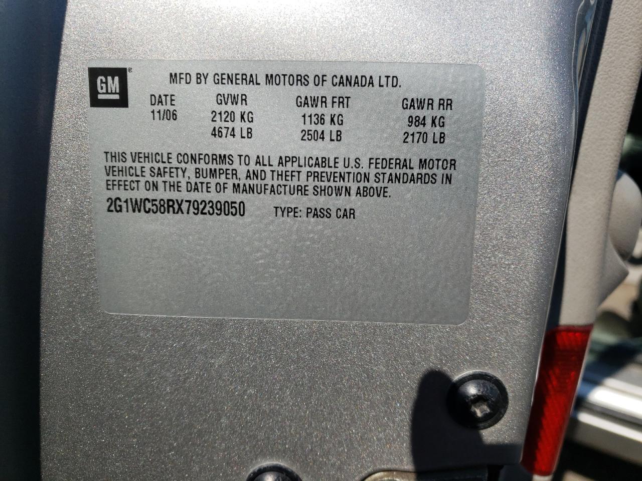Photo 10 from auction – 2007 CHEVROLET IMPALA LT with VIN 2G1WC58RX79239050