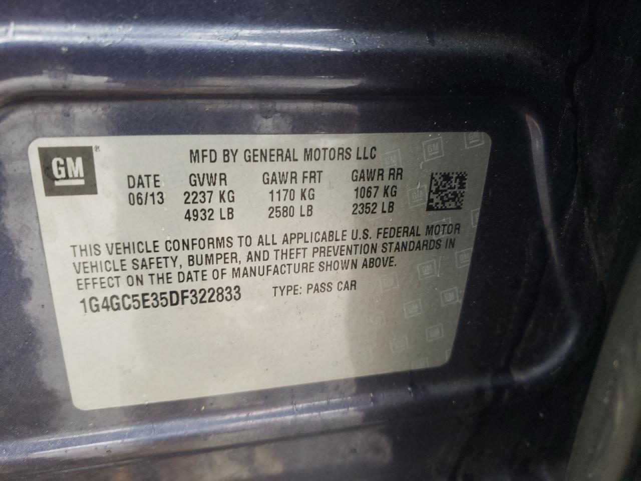 Photo 10 from auction – 2013 BUICK LACROSSE with VIN 1G4GC5E35DF322833