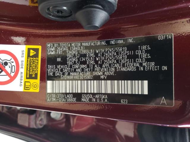 Photo 10 from auction – 2014 TOYOTA HIGHLANDER with VIN 5TDYKRFHXES015902