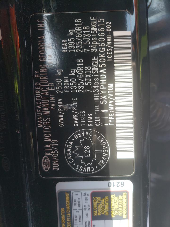 Photo 10 from auction – 2019 KIA SORENTO EX with VIN 5XYPHDA50KG606615