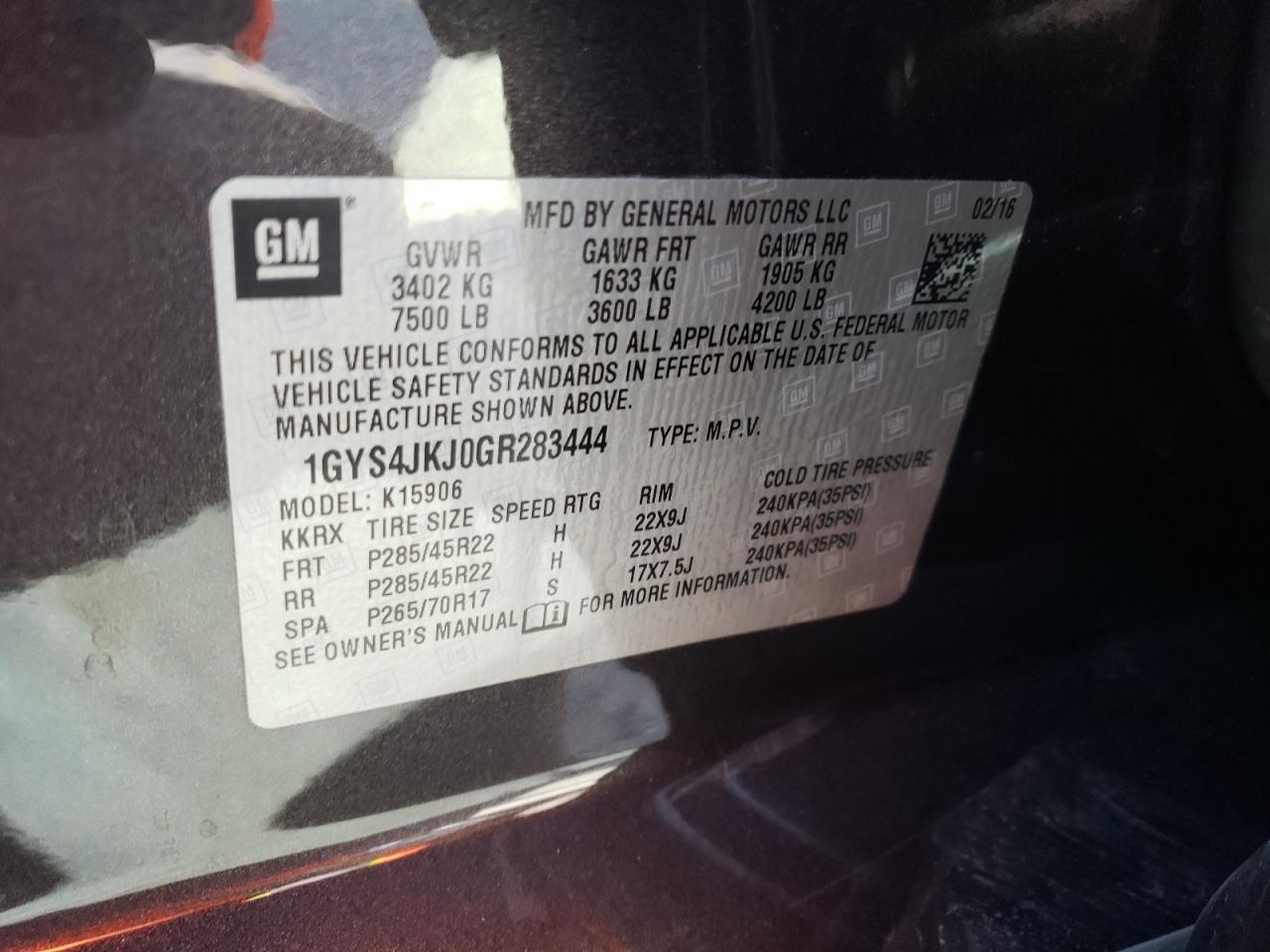 Photo 10 from auction – 2016 CADILLAC ESCALADE E with VIN 1GYS4JKJ0GR283444