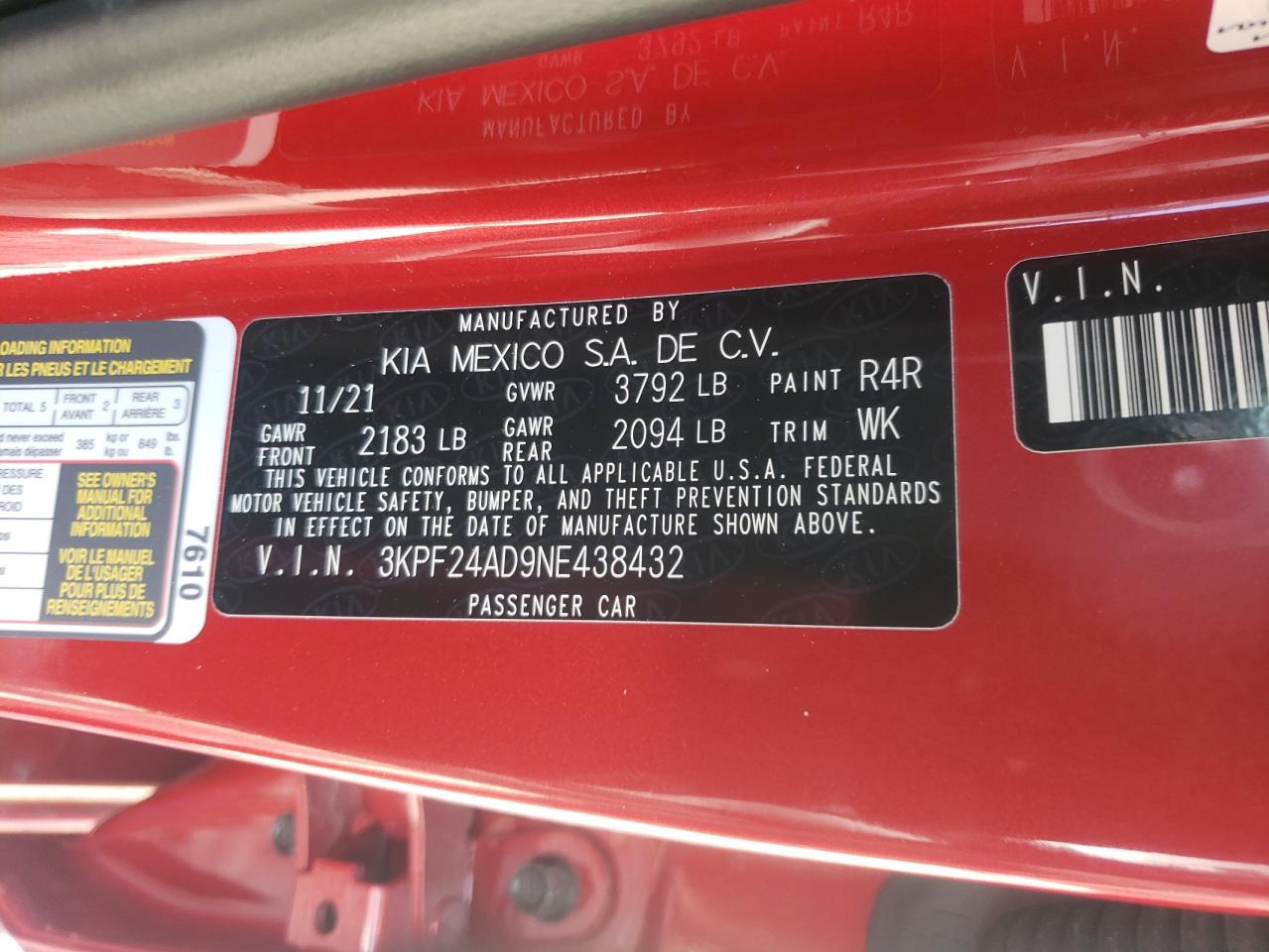 Photo 10 from auction – 2022 KIA FORTE FE with VIN 3KPF24AD9NE438432