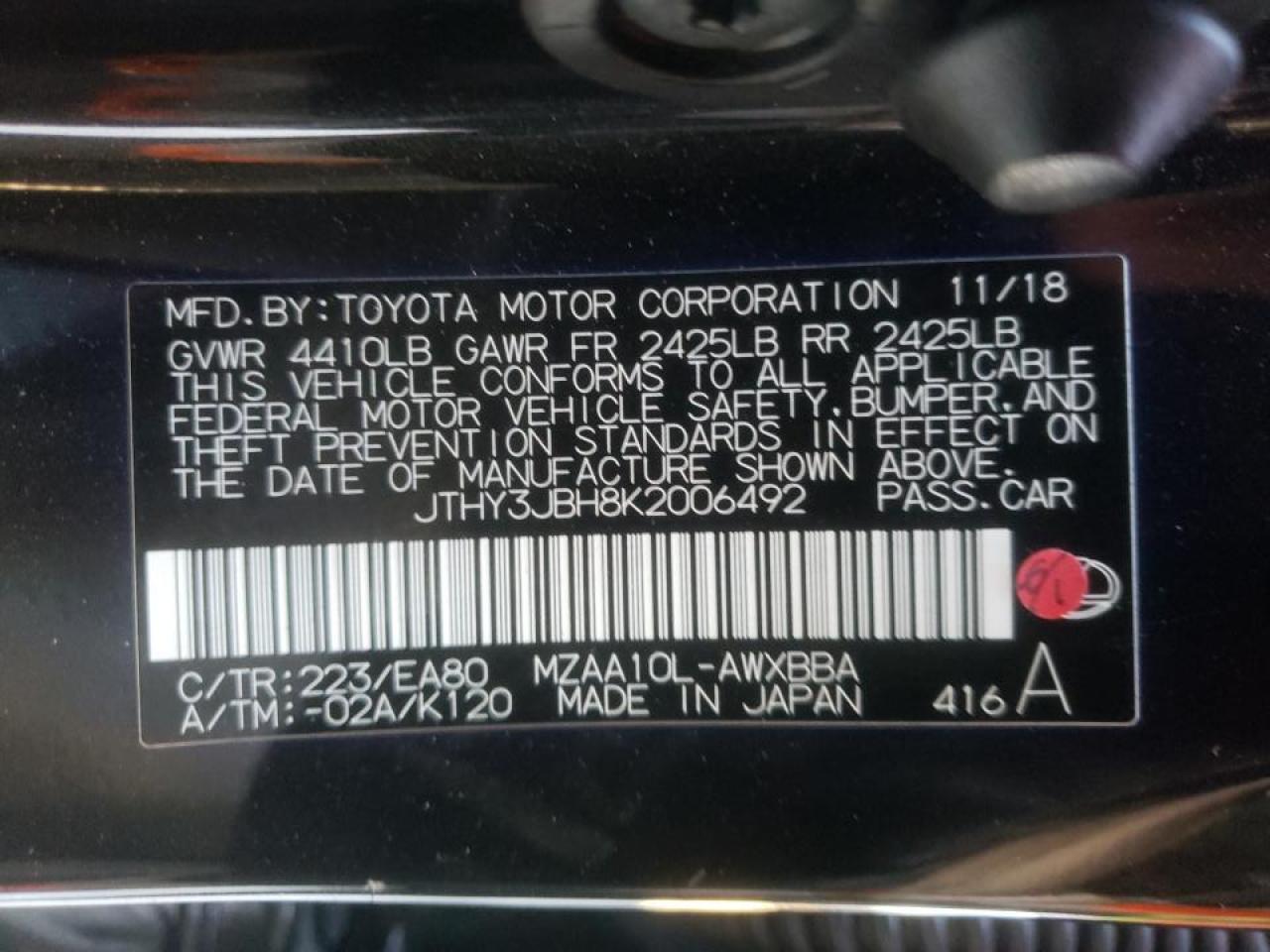 Photo 10 from auction – 2019 LEXUS UX 200 with VIN JTHY3JBH8K2006492