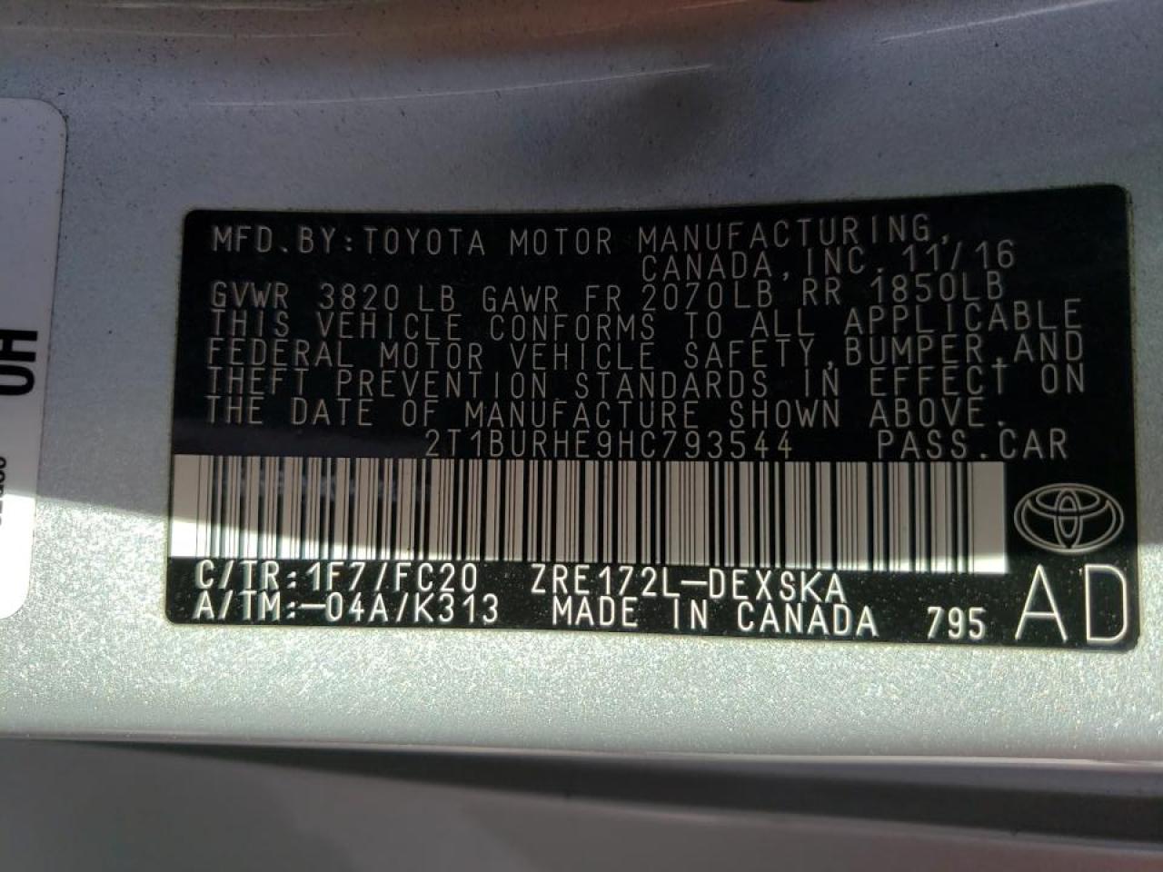 Photo 10 from auction – 2017 TOYOTA COROLLA L with VIN 2T1BURHE9HC793544
