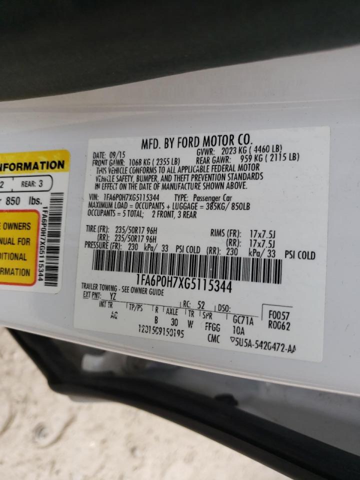 Photo 10 from auction – 2016 FORD FUSION SE with VIN 1FA6P0H7XG5115344