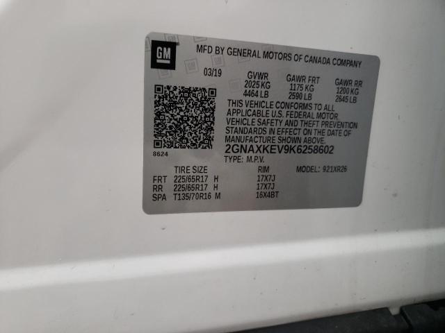Photo 10 from auction – 2019 CHEVROLET EQUINOX LT with VIN 2GNAXKEV9K6258602