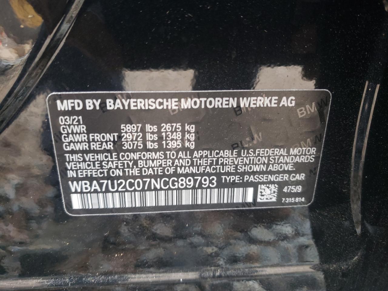 Photo 10 from auction – 2022 BMW 750 XI with VIN WBA7U2C07NCG89793