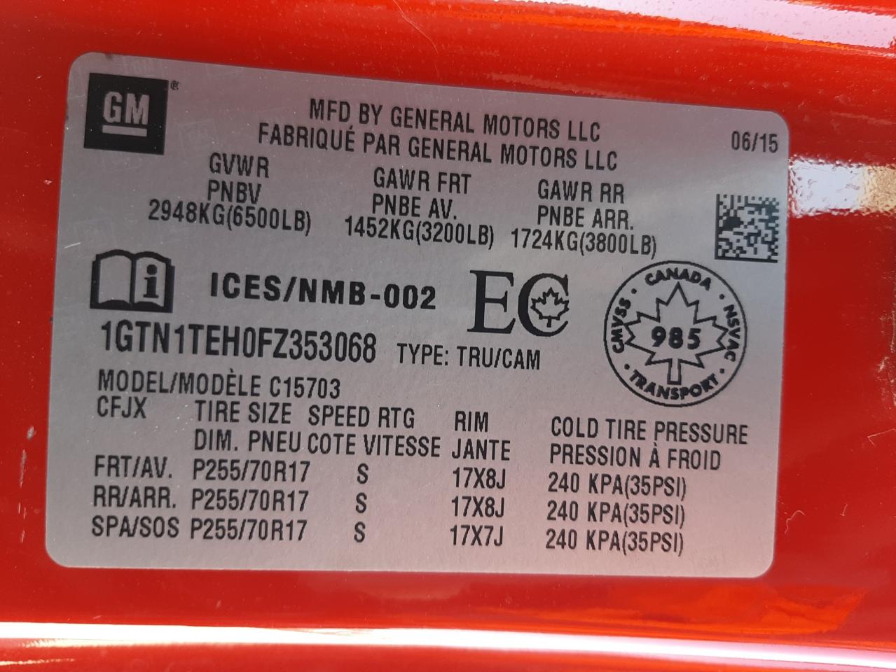 Photo 10 from auction – 2015 GMC SIERRA C15 with VIN 1GTN1TEH0FZ353068