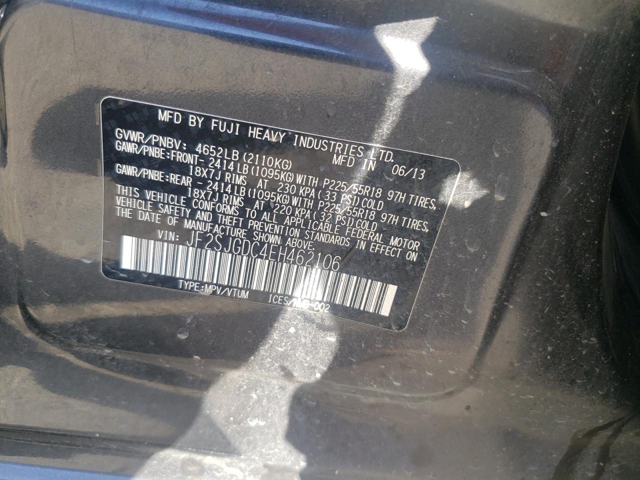 Photo 10 from auction – 2014 SUBARU FORESTER 2 with VIN JF2SJGDC4EH462106