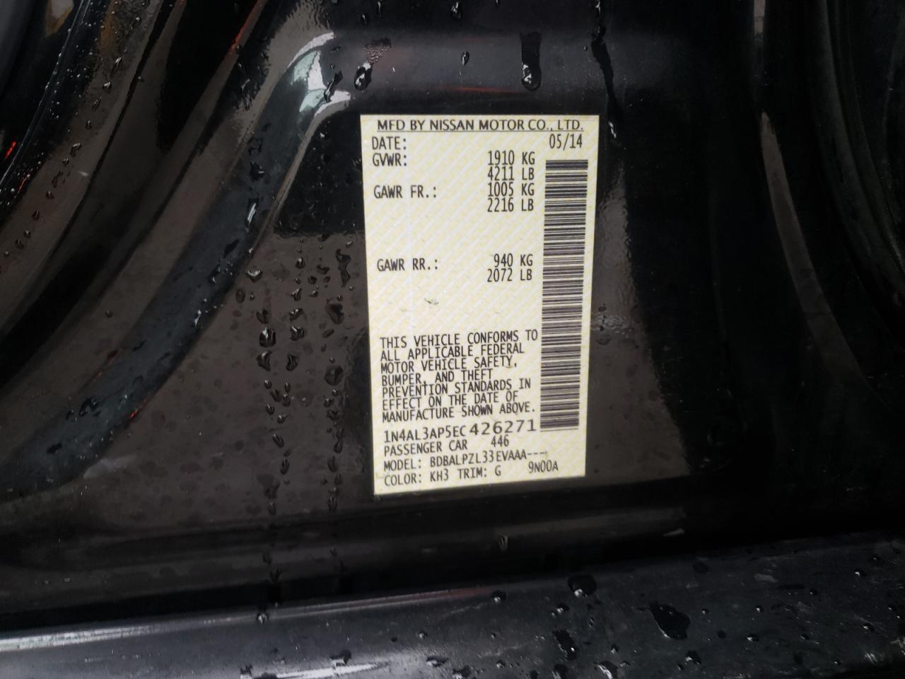 Photo 10 from auction – 2014 NISSAN ALTIMA 2.5 with VIN 1N4AL3AP5EC426271