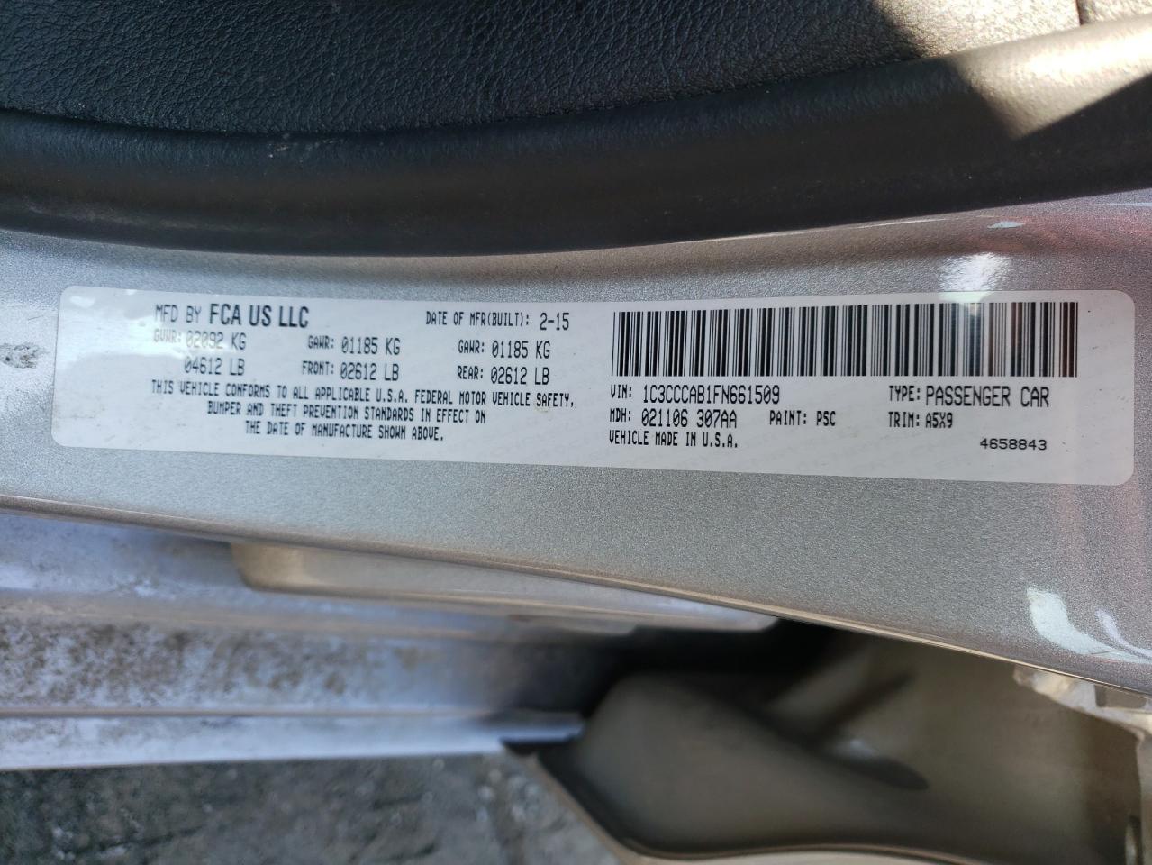 Photo 10 from auction – 2015 CHRYSLER 200 LIMITE with VIN 1C3CCCAB1FN661509