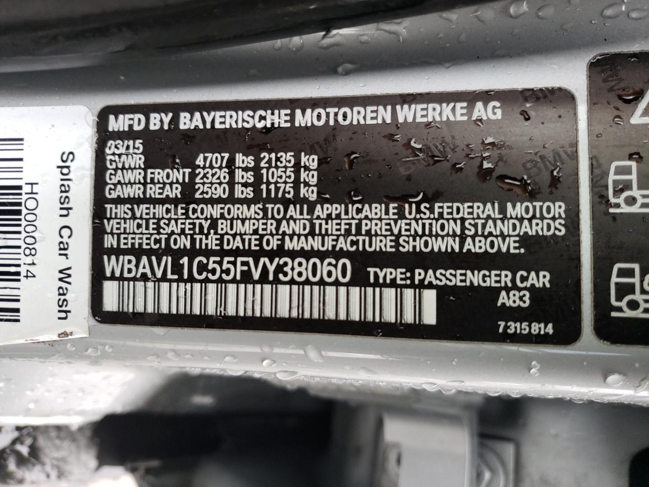 Photo 10 from auction – 2015 BMW X1 XDRIVE2 with VIN WBAVL1C55FVY38060
