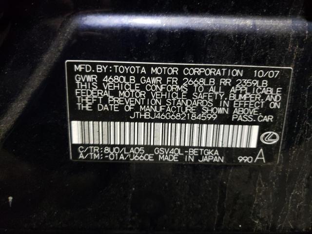 Photo 10 from auction – 2008 LEXUS ES 350 with VIN JTHBJ46G682184599