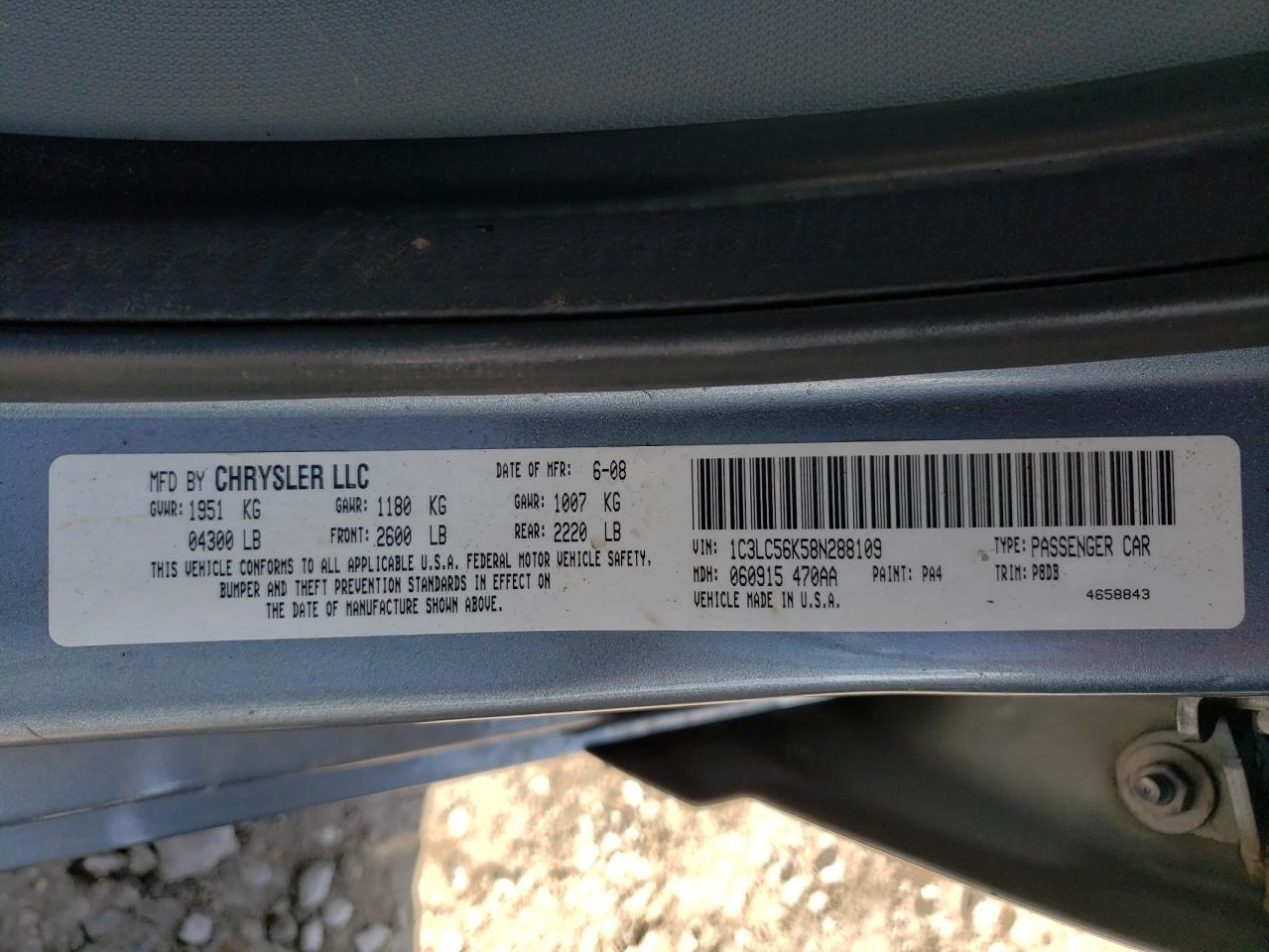 Photo 10 from auction – 2008 CHRYSLER SEBRING TO with VIN 1C3LC56K58N288109