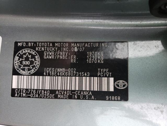 Photo 10 from auction – 2008 TOYOTA CAMRY CE with VIN 4T1BE46K68U731543
