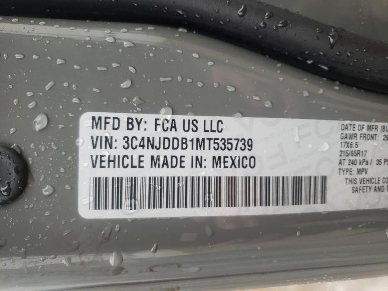 Photo 10 from auction – 2021 JEEP COMPASS TR with VIN 3C4NJDDB1MT535739