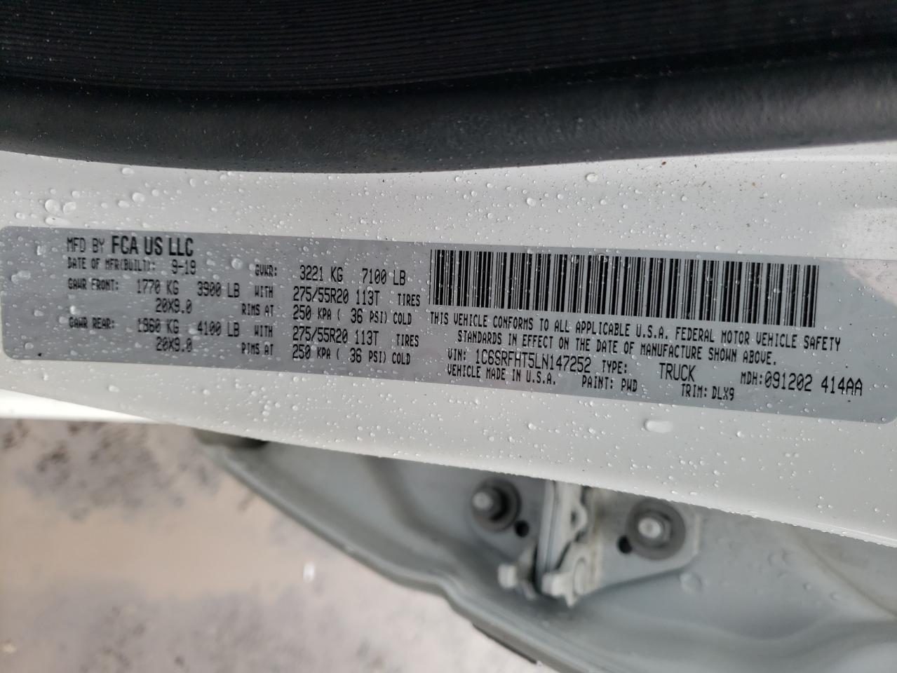 Photo 10 from auction – 2020 RAM 1500 LIMIT with VIN 1C6SRFHT5LN147252