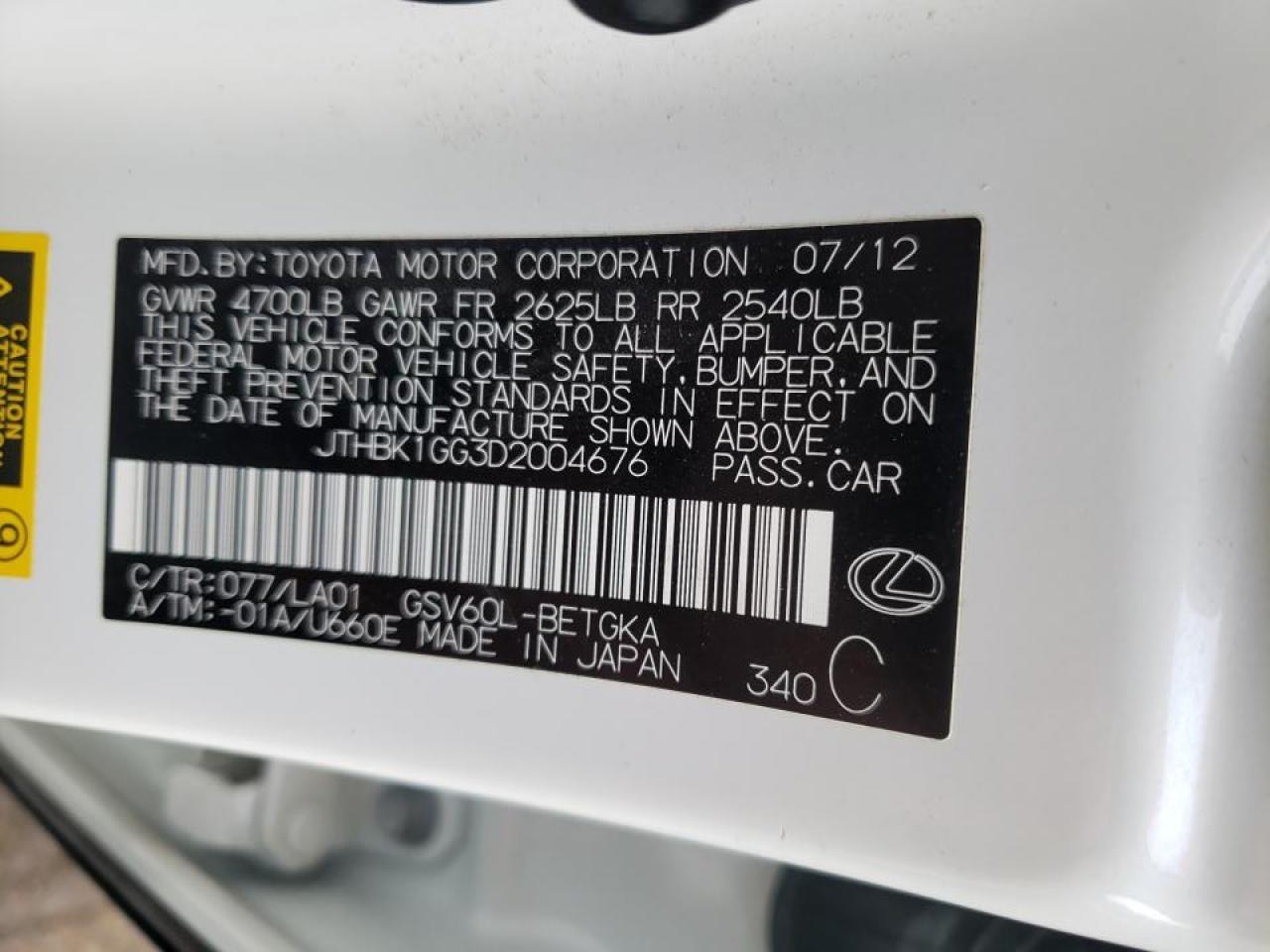 Photo 10 from auction – 2013 LEXUS ES 350 with VIN JTHBK1GG3D2004676