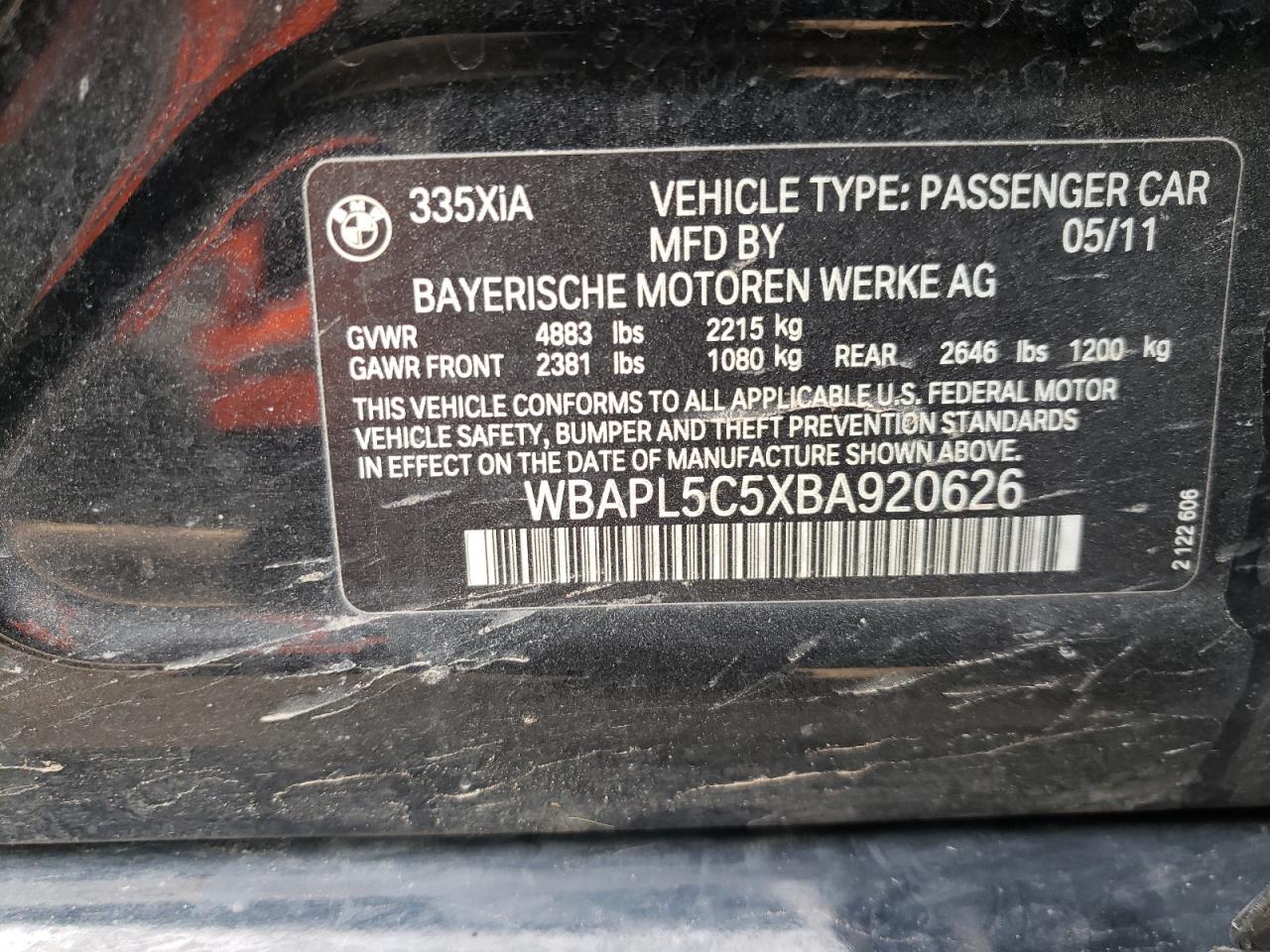 Photo 10 from auction – 2011 BMW 335 XI with VIN WBAPL5C5XBA920626