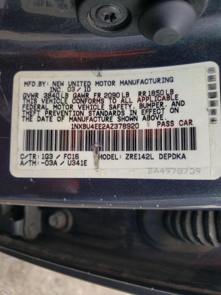 Photo 10 from auction – 2010 TOYOTA COROLLA BA with VIN 1NXBU4EE2AZ378920