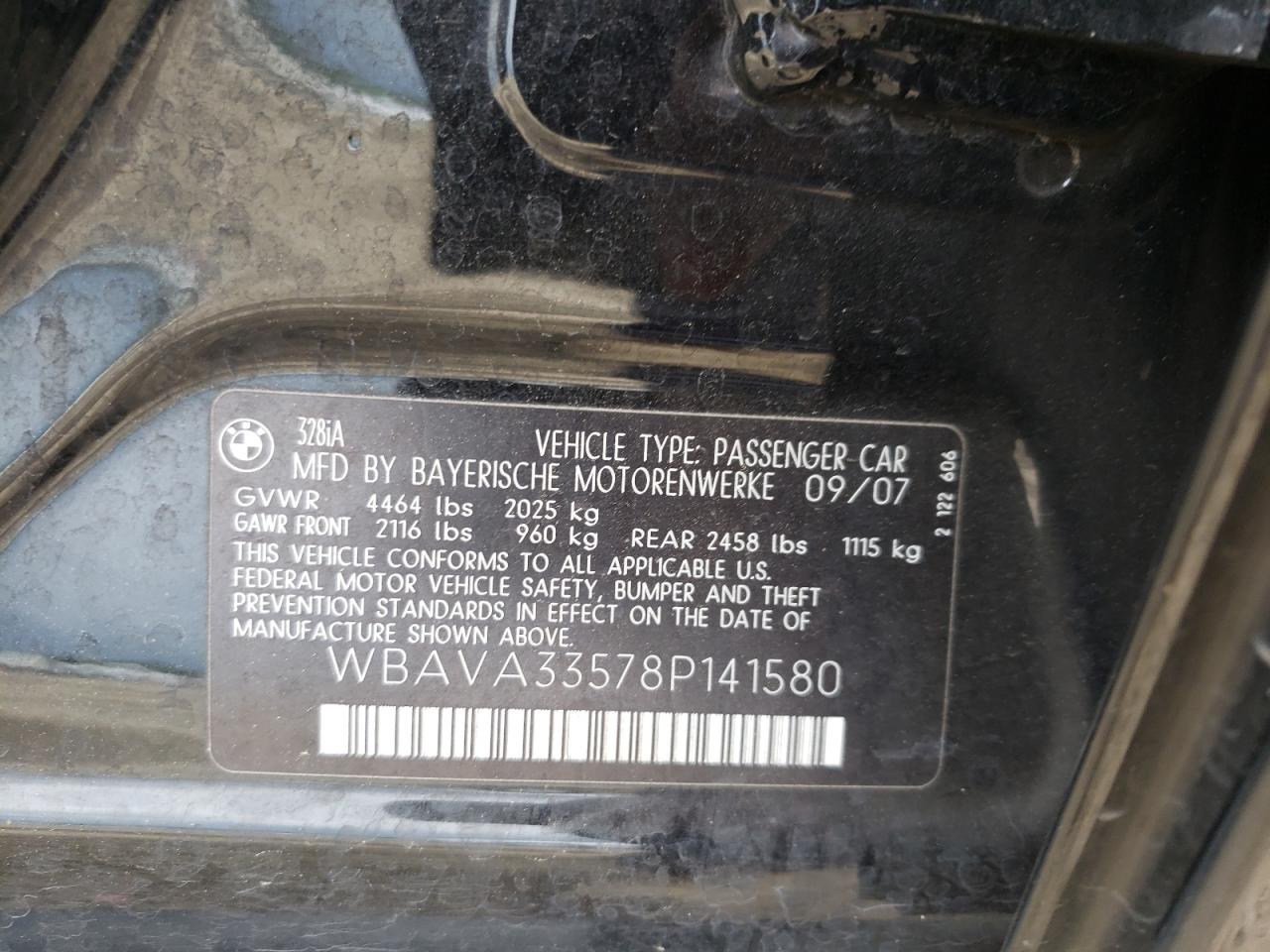 Photo 10 from auction – 2008 BMW 328 I with VIN WBAVA33578P141580