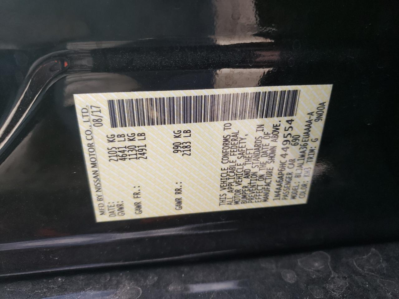 Photo 10 from auction – 2017 NISSAN MAXIMA 3.5 with VIN 1N4AA6AP6HC449554