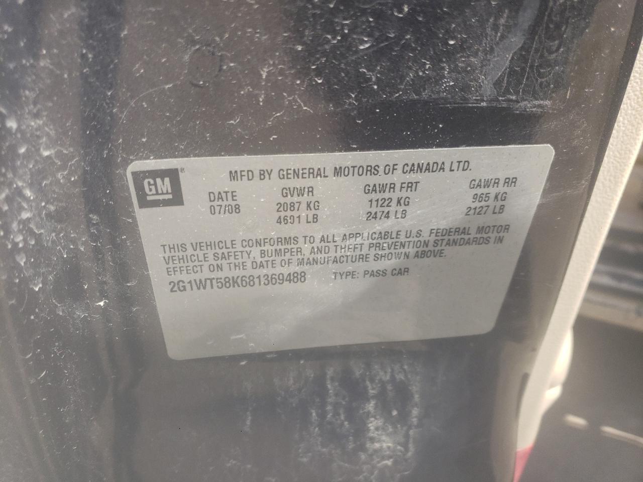 Photo 10 from auction – 2008 CHEVROLET IMPALA LT with VIN 2G1WT58K681369488